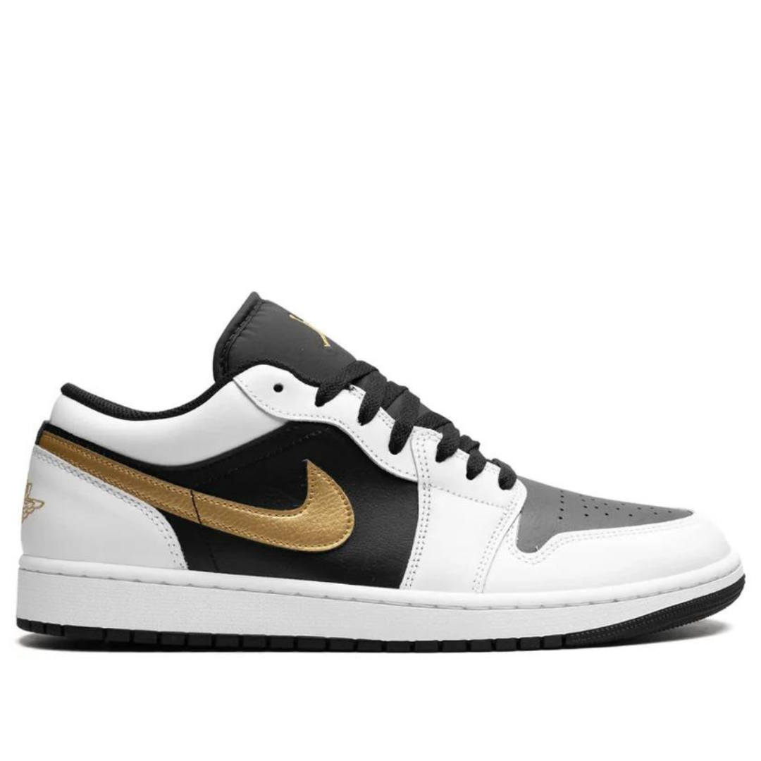 JORDAN 1 LOW WHITE BLACK METALLIC GOLD SWOOSH