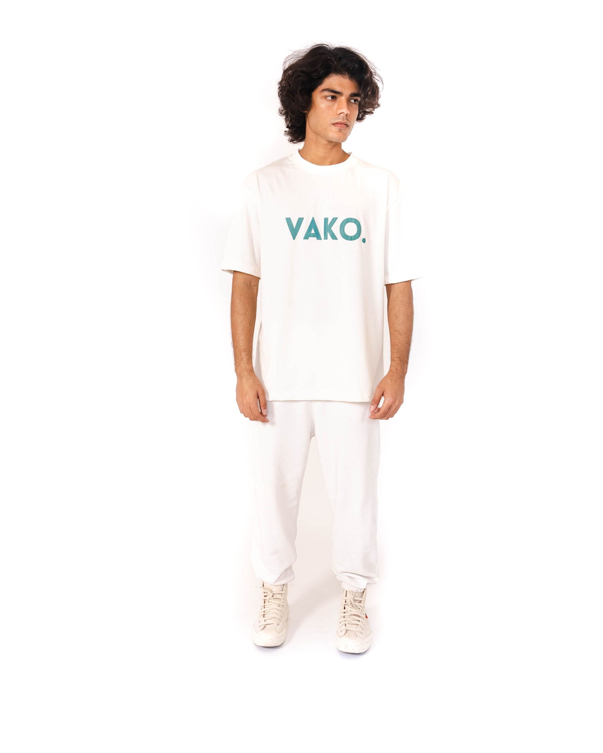 VAKO Classic White Logo Drop Shoulder T-Shirt