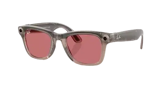 Ray Ban Meta Smart Glasses - Wayfarer Shiny Warm Stone Lenses- Clear/Watermelon Red Transitions