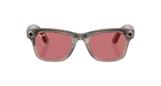 Ray Ban Meta Smart Glasses - Wayfarer Shiny Warm Stone Lenses- Clear/Watermelon Red Transitions